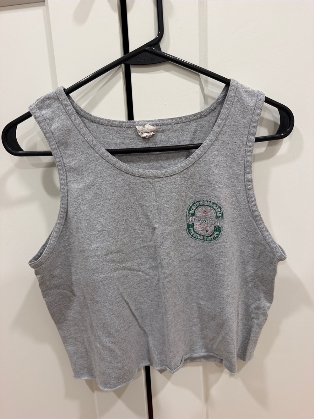 Alstyle Gray Cropped Tank with Green Chest Emblem
